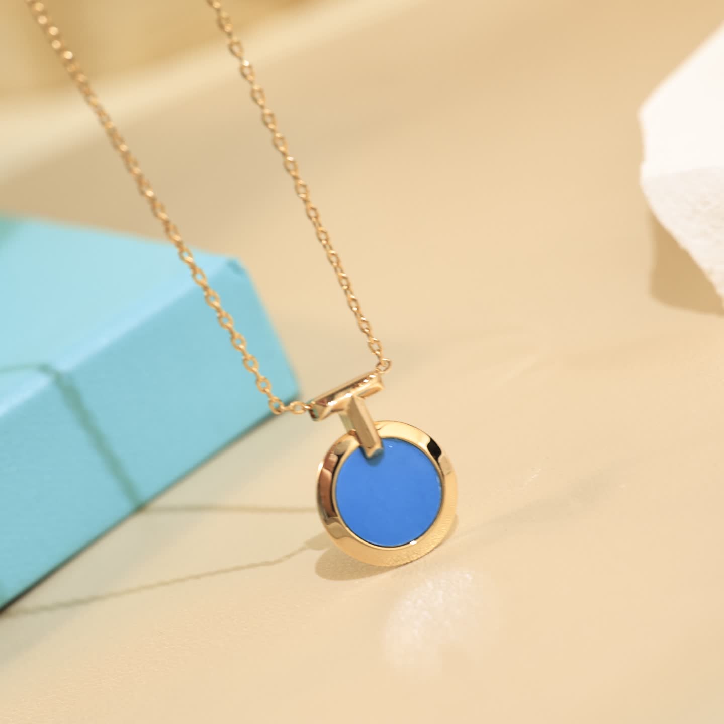 Tiffany & Co. Blue Enamel Circle Pendant Necklace